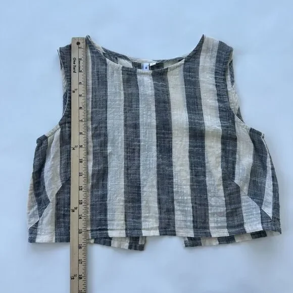 Osei Duro Womens Crop Linen Like Tank Split Back Wide Stripes Small Garmentory - Picture 4 of 5